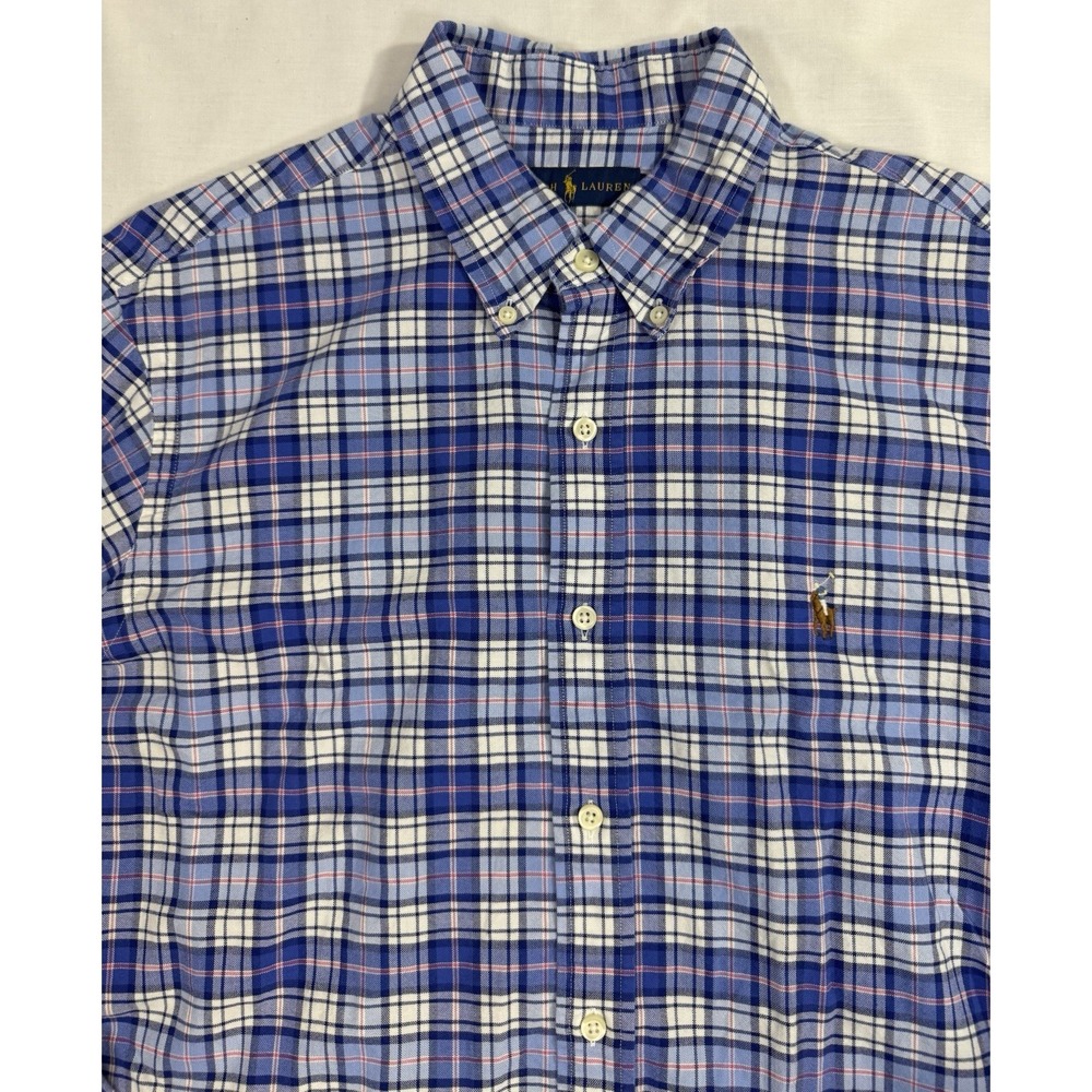 Polo Ralph Lauren‎ Men's Blue Plaid Flannel Shirt Size Large Checkered Lining